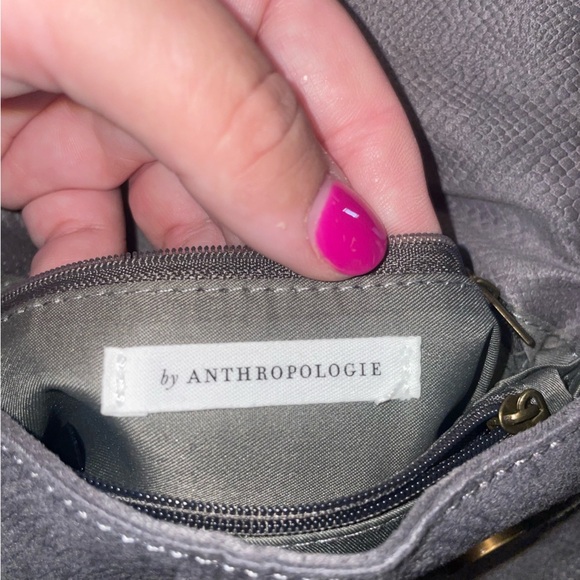 Anthropologie Gray Snake Skin Fold Over Crossbody Purse Bag Adjustable Strap - Picture 4 of 6